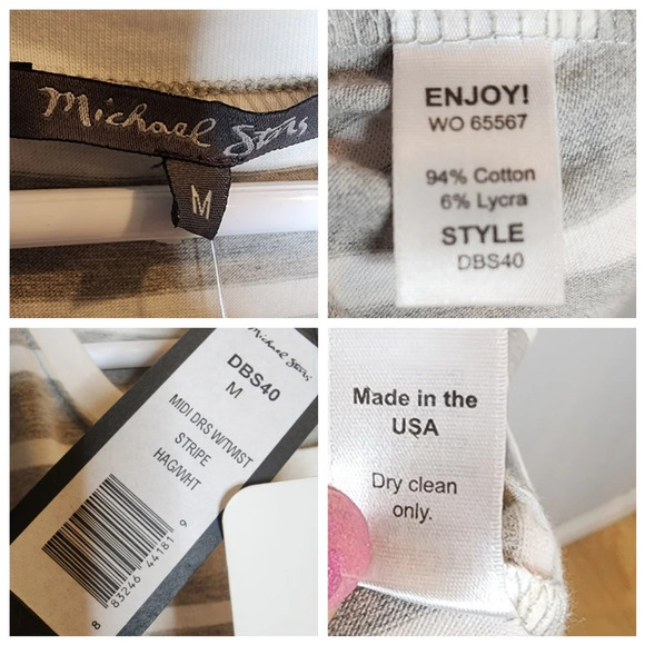 NWT Michael Stars Grey White Stripe Twist Front Sleeveless Midi Maxi Dress Sz M. - Picture 4 of 11